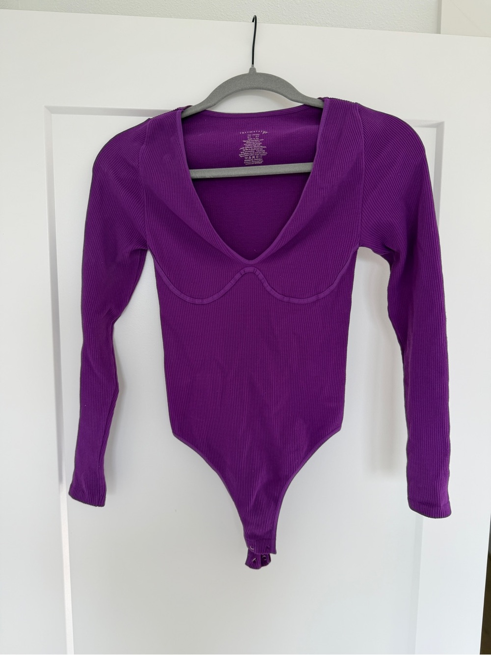 Free People Vibrant Purple Ribbed Scoop Neck Bodysuit